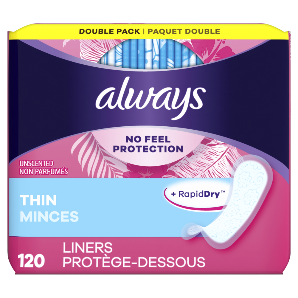 Always unscented thin liners 120ct