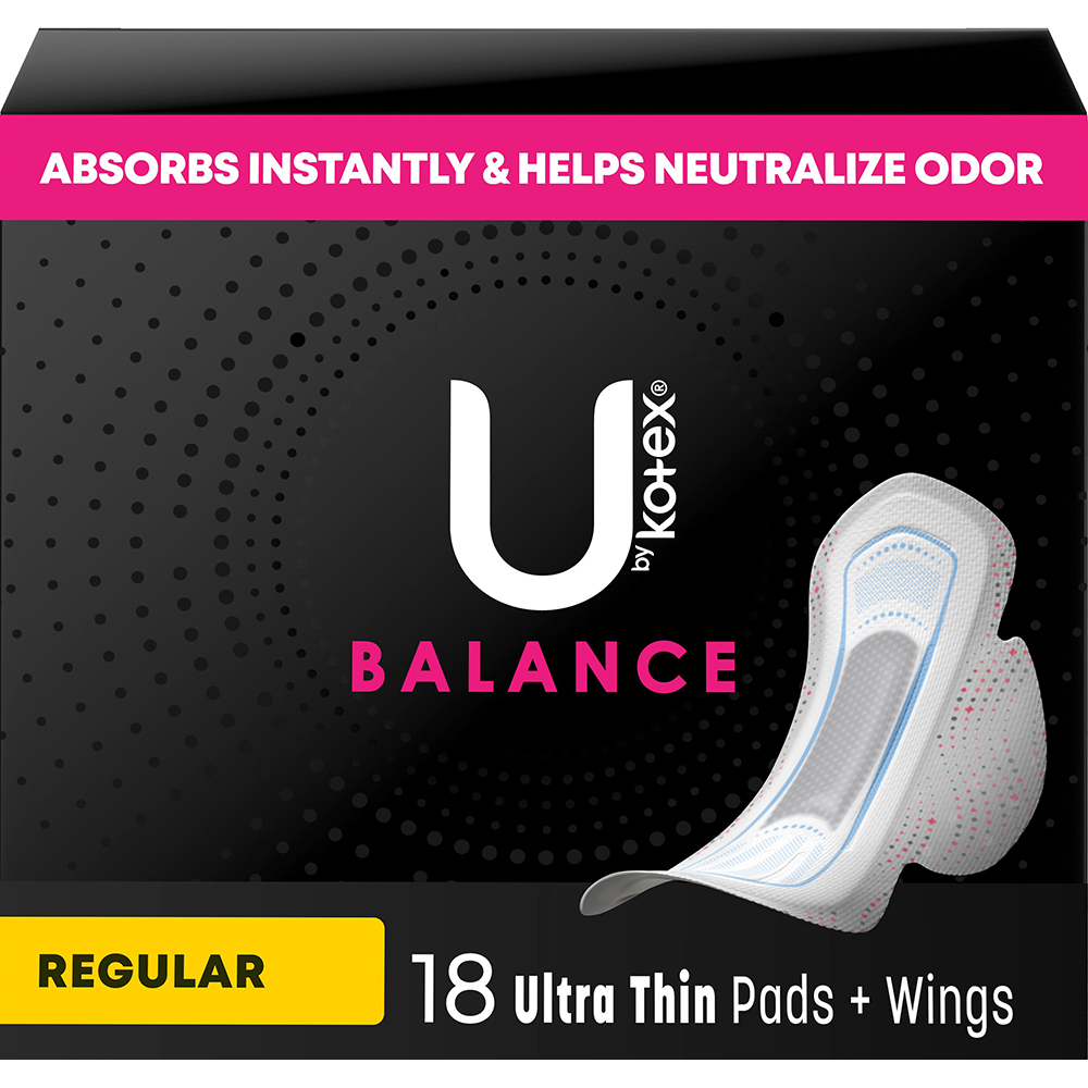 U-kotex balance ultra thin wing pad regular 18ct