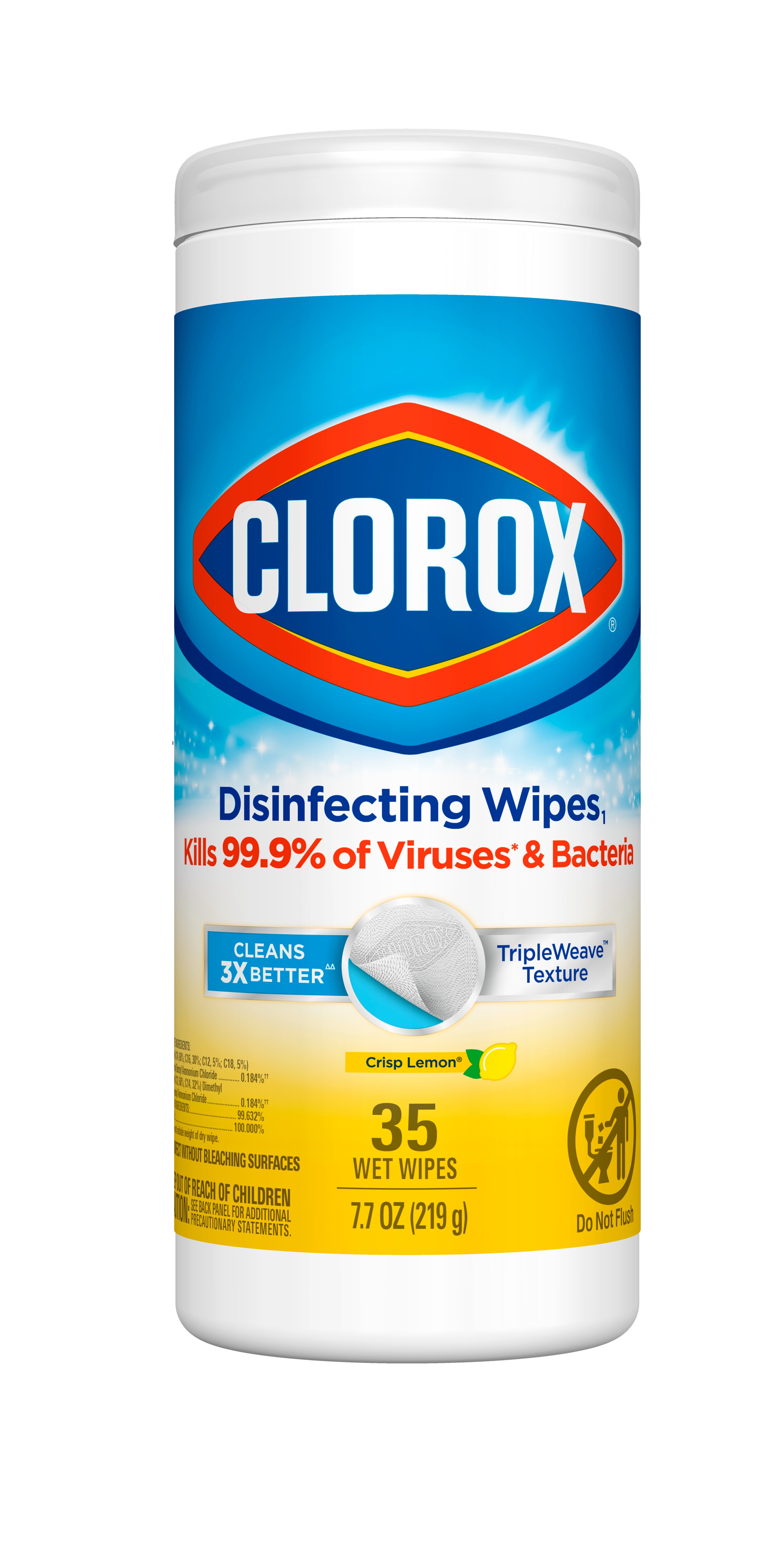 Clorox crisp lemon disinfecting wipes 35ct 7.7oz